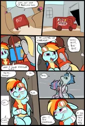 Size: 781x1156 | Tagged: safe, artist:metal-kitty, derpibooru import, derpy hooves, rainbow dash, soarin', twilight sparkle, twilight sparkle (alicorn), alicorn, pony, comic:expiration date, blood, blushing, briefcase, comic, crush, derpy soldier, dialogue, expiration date, female, male, mare, miss pauling, mr soarin', rainbow scout, scout, shipping, soarindash, soldier, straight, team fortress 2, twi medic, van