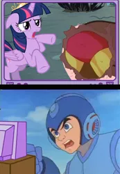 Size: 500x723 | Tagged: safe, derpibooru import, edit, discord, twilight sparkle, twilight sparkle (alicorn), alicorn, pony, princess twilight sparkle (episode), exploitable meme, female, gutsman, gutsman's ass, mare, megaman, meme, obligatory pony, tv meme