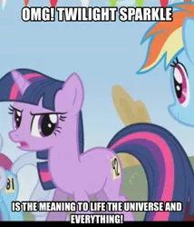 Size: 1494x1743 | Tagged: 42, cropped, derpibooru import, edit, edited screencap, fall weather friends, hitchhiker's guide to the galaxy, meme, omg, running of the leaves, safe, screencap, turtle, twilight sparkle