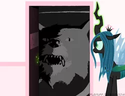 Size: 1280x985 | Tagged: derpibooru import, fluffle puff's closet, gmork, homestuck, queen chrysalis, safe, the neverending story, wolf head