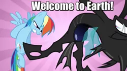 Size: 640x360 | Tagged: 4th of july, a canterlot wedding, caption, changeling, derpibooru import, holiday, id4, image macro, independence day (movie), meme, rainbow dash, reference, safe, screencap, text, will smith