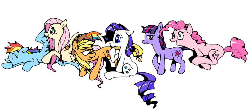 Size: 900x399 | Tagged: safe, artist:cuhenghdj, derpibooru import, applejack, fluttershy, pinkie pie, rainbow dash, rarity, twilight sparkle, pony, unicorn, applejack's hat, cowboy hat, eyes closed, female, hat, mane six, mare, open mouth, simple background, sitting, smiling, white background