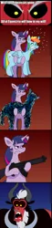 Size: 432x1889 | Tagged: safe, artist:hellarmy, derpibooru import, lord tirek, rainbow dash, twilight sparkle, twilight sparkle (alicorn), alicorn, pony, twilight's kingdom, assault rifle, bipedal, comic, custom, exploitable meme, eyes closed, female, frown, glare, gun, gunified, holding a pony, hoof hold, inanimate tf, irl, lip bite, mare, meme, open mouth, parody, photo, ponies with guns, rainbow dash turning into an assault rifle, rifle, shivering, shocked, sweat, tirek vs everyone meme, toy, transformation, transformers, transformers age of extinction, twilight vs tirek, weapon, wide eyes