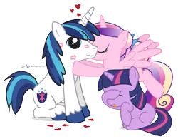 Size: 960x750 | Tagged: safe, artist:dm29, derpibooru import, princess cadance, shining armor, twilight sparkle, :p, >~<, cute, cutedance, dilated pupils, disgusted, eyes closed, facehoof, female, frown, heart, kiss mark, kissing, lipstick, male, shining adorable, shiningcadance, shipping, simple background, sitting, smiling, spread wings, straight, tongue out, transparent background, trio, wavy mouth, wings