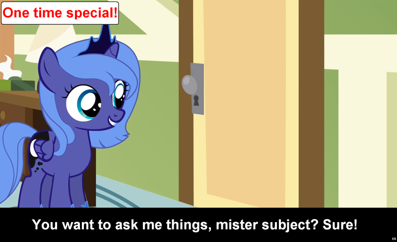 Size: 1600x973 | Tagged: safe, derpibooru import, princess luna, alicorn, pony, comic:celestia's servant interview, caption, cs captions, cute, female, filly, foal, interview, lunabetes, s1 luna, solo, woona, younger