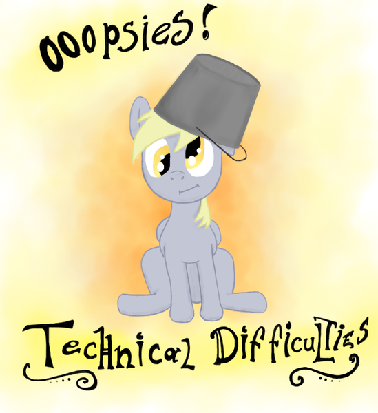 Size: 738x807 | Tagged: safe, artist:chabbosp, derpibooru import, derpy hooves, pegasus, pony, :|, bucket, female, headbucket, mare, solo, technical difficulties