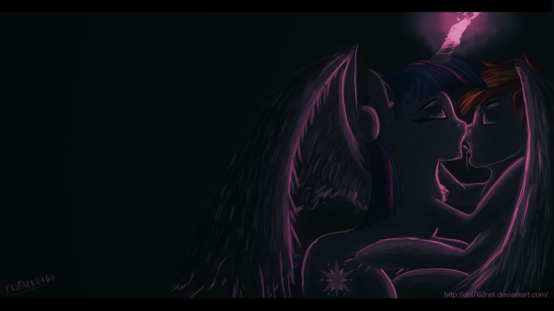 Size: 1920x1080 | Tagged: questionable, semi-grimdark, artist:col762nel, derpibooru import, twilight sparkle, twilight sparkle (alicorn), oc, alicorn, pony, canon x oc, female, kissing, mare