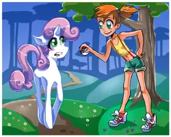 Size: 1000x800 | Tagged: safe, artist:pinkpandaberry, derpibooru import, sweetie belle, clothes, crossover, misty brightdawn, pokémon, shoes, sneakers