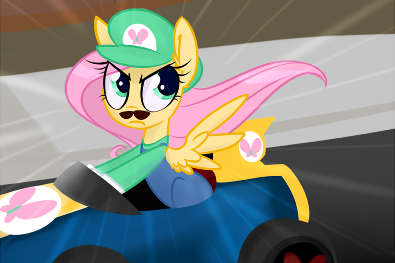 Size: 800x533 | Tagged: artist:meekcheep, badass, crossover, derpibooru import, flutterbadass, fluttershy, luigi, luigi's death stare, mario kart, mario kart 8, meme, nintendo, safe, solo, stare, super mario bros., the stare