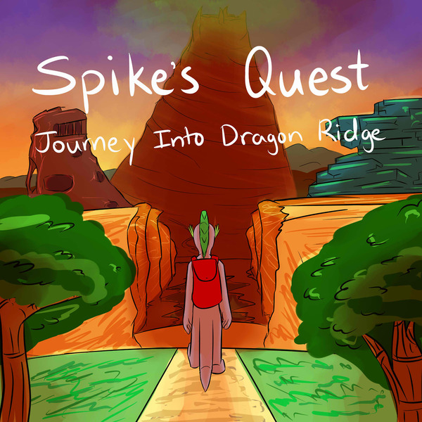 Size: 1280x1280 | Tagged: artist:fuzebox, backpack, derpibooru import, dragon, mountain, older, older spike, safe, solo, spike, spike's journey, teenaged dragon, teenager, teenage spike, title page