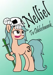 Size: 4156x5856 | Tagged: safe, artist:ispincharles, derpibooru import, ponified, pony, absurd resolution, arrancar, bleach (manga), female, gradient background, mare, nelliel tu odelschwanck, simple background, solo, sword, weapon