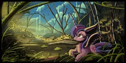 Size: 1264x632 | Tagged: safe, artist:auroriia, derpibooru import, twilight sparkle, twilight sparkle (alicorn), alicorn, pony, female, mare, mountain, nature, solo, water