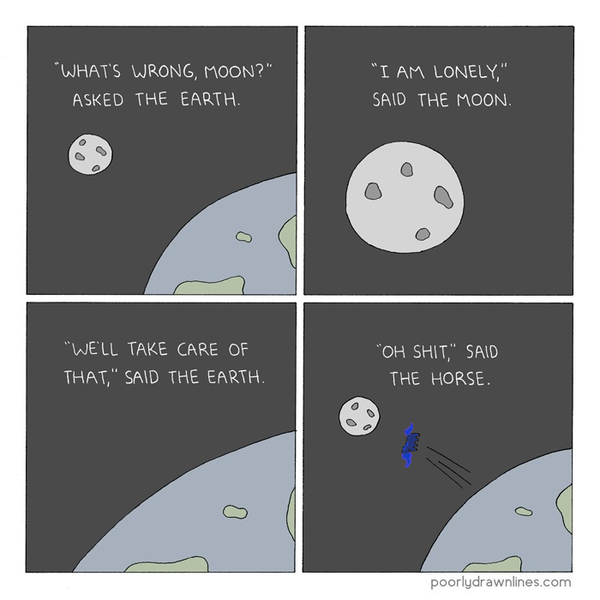 Size: 700x700 | Tagged: safe, artist:reza farazmand, derpibooru import, edit, princess luna, alicorn, horse, pony, children's book, comic, earth, female, greatest internet moments, humor, luna's banishment, mare, moon, oh shit, planet, poorly drawn lines, solo, space, swearing, throwing, to the moon, vulgar, wat