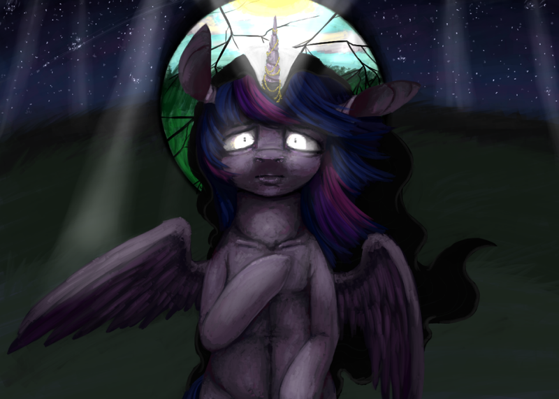 Size: 1007x719 | Tagged: alicorn, artist:colorlesscupcake, dark, derpibooru import, looking at you, semi-anthro, semi-grimdark, solo, twilight sparkle, twilight sparkle (alicorn)