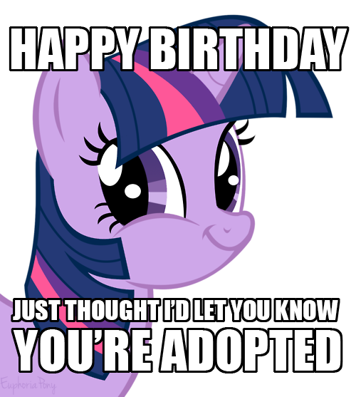 Size: 500x557 | Tagged: derpibooru import, exploitable meme, faic, happy birthday, meme, safe, scumbag steve, scumbag twilight, smirk, solo, that changes everything, truth, twiface, twilight sparkle, you're adopted