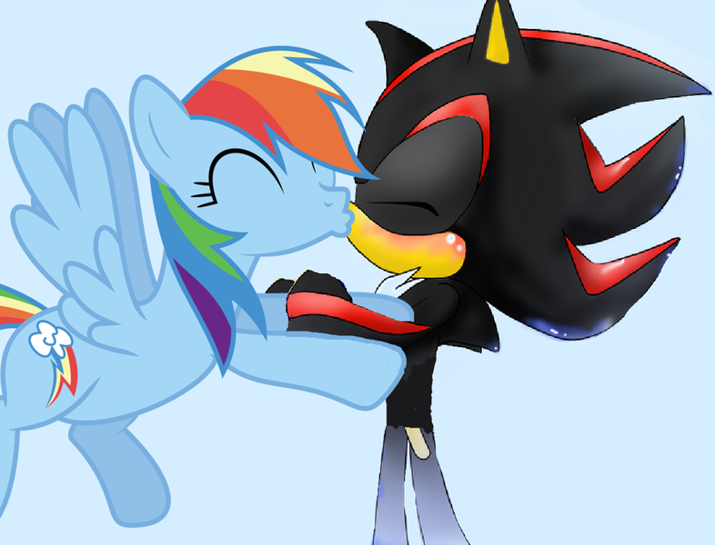 Size: 1107x845 | Tagged: artist needed, crossover, crossover shipping, derpibooru import, kissing, radical, rainbow dash, safe, shadow the hedgehog, shipping, sonic the hedgehog (series)