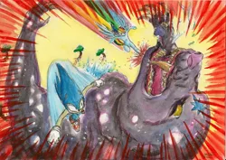 Size: 2322x1643 | Tagged: artist:souleatersaku90, bear, chaos in equestria, crossover, derpibooru import, fight, rainbow dash, safe, sonic the hedgehog, sonic the hedgehog (series), traditional art, ursa, ursa major, watercolor painting