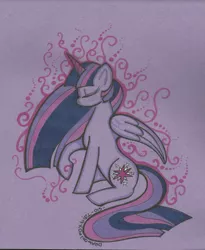 Size: 1024x1247 | Tagged: safe, artist:dragonfoxgirl, derpibooru import, twilight sparkle, twilight sparkle (alicorn), alicorn, pony, female, mare, solo, traditional art