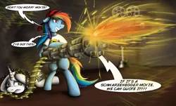 Size: 1200x724 | Tagged: artist:jamescorck, ask, derpibooru import, minigun, oc, oc:movie slate, parody, predator (franchise), rainbow dash, safe, serious rainbow, serious sam, tumblr