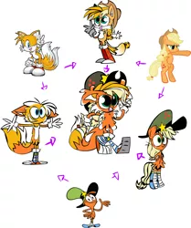 Size: 1280x1529 | Tagged: applejack, appletails, applewandertails, artist:mushroomcookiebear, crossover, derpibooru import, fusion, fusion diagram, hexafusion, miles "tails" prower, safe, sonic the hedgehog (series), wanderjack, wander over yonder, wandertails, wander (wander over yonder)