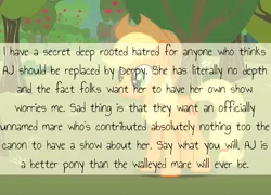 Size: 1000x720 | Tagged: applejack, derpibooru import, derpygate, derpy hooves, drama, hate, meta, mlpconfessions, old drama, safe, solo, text, the last roundup, tl;dr