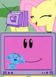 Size: 563x771 | Tagged: blue's clues, derpibooru import, exploitable meme, face, fluttershy, logo, meme, nick jr., obligatory pony, safe, tv meme