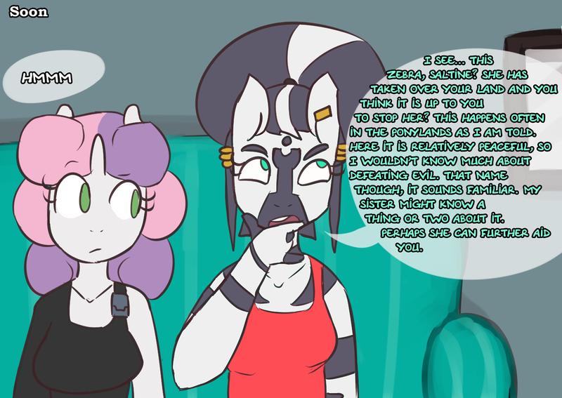 Size: 1280x907 | Tagged: anthro, artist:somescrub, ask nudist sweetie belle, derpibooru import, oc, oc:h'ani, safe, sweetie belle, zebra