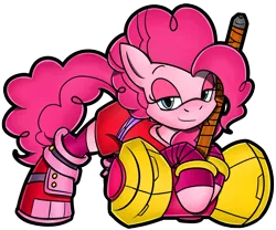 Size: 1000x832 | Tagged: amy rose, artist:flam3zero, bedroom eyes, clothes, cosplay, costume, crossover, derpibooru import, hammer, pinkie pie, safe, simple background, solo, sonic boom, sonic the hedgehog (series), style emulation, transparent background, yuji uekawa style