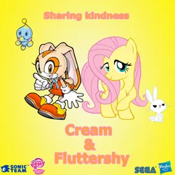 Size: 1584x1584 | Tagged: angel bunny, chao, cheese, copy and paste, cream the rabbit, crossover, derpibooru import, fim logo, fluttershy, food, hasbro, logo, safe, sega, sonic team, sonic the hedgehog (series), vector