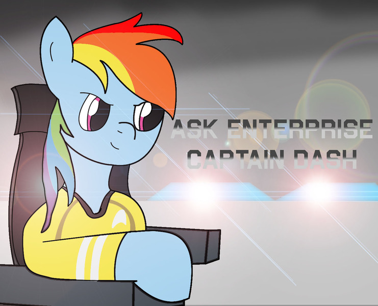 Size: 1363x1104 | Tagged: artist:wynarity, blog, clothes, colored, crossover, derpibooru import, lens flare, rainbow dash, safe, science fiction, solo, space, star trek, star trek (tos), uniform, uss enterprise