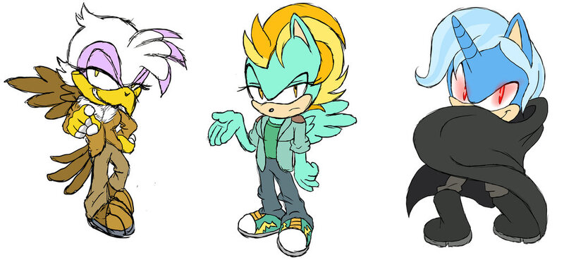 Size: 1024x472 | Tagged: dead source, safe, artist:atomiclance, derpibooru import, gilda, lightning dust, trixie, gryphon, crossover, sonic the hedgehog (series), style emulation