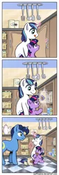 Size: 1000x2927 | Tagged: safe, artist:muffinshire, derpibooru import, night light, shining armor, twilight sparkle, comic:twilight's first day, :t, caught, colt, cookie, cookie jar, cropped, cute, eating, female, filly, food, frown, glare, imminent grounding, kitchen, licking, licking lips, lockpicking, magic, male, muffinshire is trying to murder us, nom, nose wrinkle, open mouth, puffy cheeks, raised hoof, slice of life, smiling, telekinesis, tongue out, twilight stealing a cookie, vegetables, wide eyes