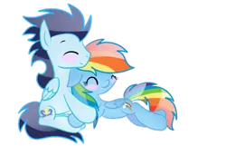 Size: 1024x661 | Tagged: safe, artist:sparkle-bliss, derpibooru import, rainbow dash, soarin', backwards cutie mark, blushing, cuddling, cute, eyes closed, female, happy, hug, lying, male, shipping, simple background, smiling, snuggling, soarindash, straight, transparent background