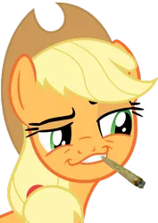 Size: 724x1024 | Tagged: 420, applejack, artist:muddyfudger, daring don't, derpibooru import, drugs, faic, marijuana, safe, simple background, smiling, smirk, smoking, smug, smugdash, solo, transparent background, vector