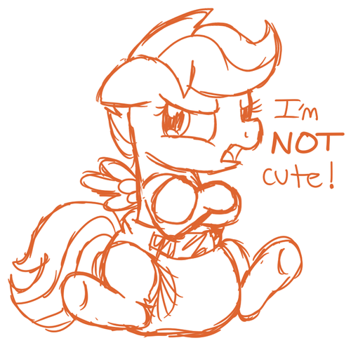 Size: 500x489 | Tagged: annoyed, artist:fillyscoots42, cute, cutealoo, derpibooru import, diaper, diaper fetish, fetish, i'm not cute, monochrome, poofy diaper, questionable, scootaloo, solo, talking