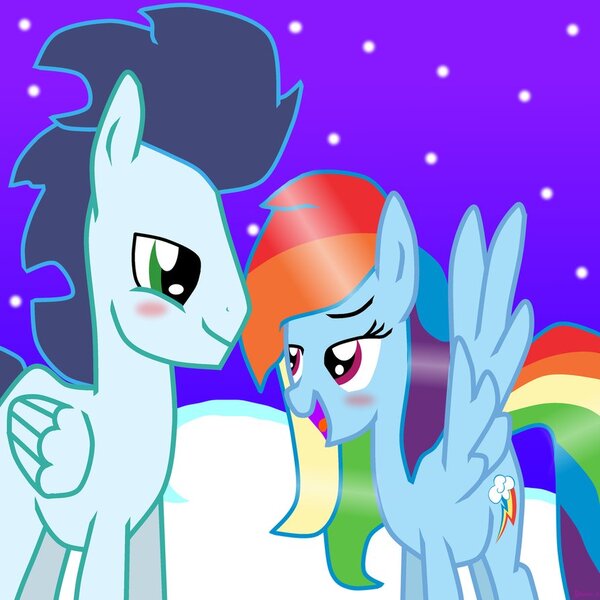 Size: 894x894 | Tagged: safe, artist:gizemyorganci, derpibooru import, rainbow dash, soarin', blushing, female, male, shipping, soarindash, straight