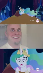 Size: 853x1428 | Tagged: brentalfloss, celestia's nightmare, derpibooru import, exploitable meme, foodfight!, jontron, meme, mr. clean, princess celestia, safe