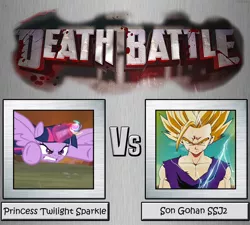 Size: 1436x1293 | Tagged: safe, derpibooru import, twilight sparkle, twilight sparkle (alicorn), alicorn, pony, twilight's kingdom, death battle, dragon ball z, exploitable meme, gohan, meme, son gohan, super saiyan, super saiyan 2