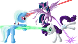 Size: 2560x1440 | Tagged: safe, artist:awalex, derpibooru import, rarity, trixie, twilight sparkle, twilight sparkle (alicorn), alicorn, pony, alicorn amulet, female, inspirarity, mare, possessed