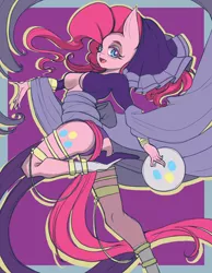 Size: 1400x1800 | Tagged: suggestive, artist:m@k, derpibooru import, pinkie pie, anthro, earth pony, plantigrade anthro, absolute cleavage, anklet, ass, bedroom eyes, bracelet, breasts, busty pinkie pie, butt, cleavage, clothes, female, gypsy bard, gypsy pie, high heels, image, jewelry, looking at you, musical instrument, nudity, partial nudity, pixiv, png, romani, shoes, sideboob, solo, solo female, tambourine