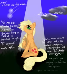 Size: 2480x2726 | Tagged: applejack, applejack's parents, artist:drhikari, derpibooru import, orphan, sad, safe, sitting, solo