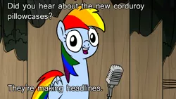 Size: 1024x576 | Tagged: caption, derpibooru import, image macro, meme, pun, rainbow dash, rainbow dash presents, rainbow's pun, safe, solo, text