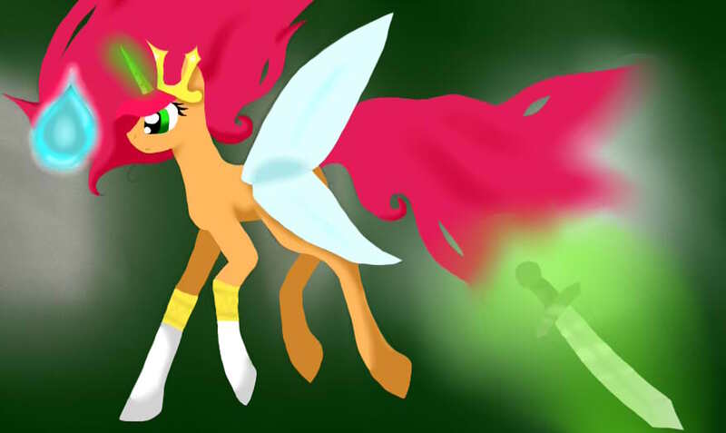 Size: 877x523 | Tagged: safe, artist:rainbow-palet, derpibooru import, ponified, pony, aurora (child of light), child of light, igniculus, solo, sword, weapon