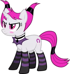 Size: 3000x3168 | Tagged: safe, artist:cheezedoodle96, derpibooru import, ponified, pony, unicorn, .svg available, blush sticker, blushing, clothes, female, glare, high res, jinx (teen titans), mare, simple background, smiling, smirk, socks, solo, striped socks, teen titans, teen titans go, transparent background, vector