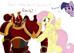 Size: 1024x731 | Tagged: artist:wazzart, crossover, derpibooru import, fluttershy, khorne berzerker, safe, twilight sparkle, warhammer 40k, warhammer (game)