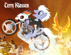 Size: 900x695 | Tagged: safe, artist:pixelkitties, derpibooru import, philomena, phoenix, pony, bat out of hell, brütal, fire, helmet, meat loaf, metal as fuck, motorcycle, pixelkitties' brilliant autograph media artwork, terry klassen