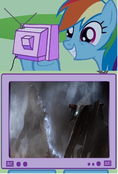 Size: 700x1028 | Tagged: atomic breath, derpibooru import, exploitable meme, femuto, godzilla, godzilla 2014, godzilla (series), kaiju, meme, muto, obligatory pony, rainbow dash, safe, spoiler:godzilla 2014, tv meme