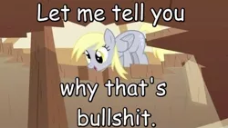 Size: 972x547 | Tagged: safe, derpibooru import, derpy hooves, pegasus, pony, bullshit, caption, ceiling, ceiling derpy, comic sans, ed edd n eddy, female, image macro, let me tell you why that's bullshit, mare, meme, reaction image, solo, text, vulgar