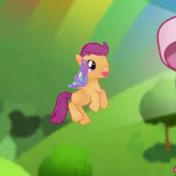 Size: 640x640 | Tagged: safe, derpibooru import, screencap, scootaloo, pegasus, pony, butterfly wings, clear the skies, gameloft, glimmer wings, scootaloo can't fly, solo, wings