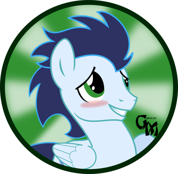 Size: 1024x1001 | Tagged: artist:koonzypony, blushing, button, derpibooru import, safe, soarin'